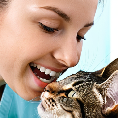 Home 4 **A veterinarian gently examining a cat's teeth during a routine dental checkup. The cat is calm and relaxed in the vet's arms. The background shows a clean and modern veterinary clinic.** This image visually represents the "Role of Veterinary Dental Care" and emphasizes the importance of regular professional checkups.