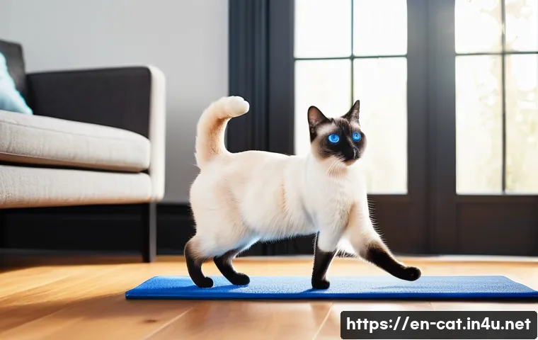 고양이 품종별 수명 - **Prompt 1: A "Long-Lived Legend" Siamese Cat in a Stimulating Indoor Environment**
A vibrant, h...