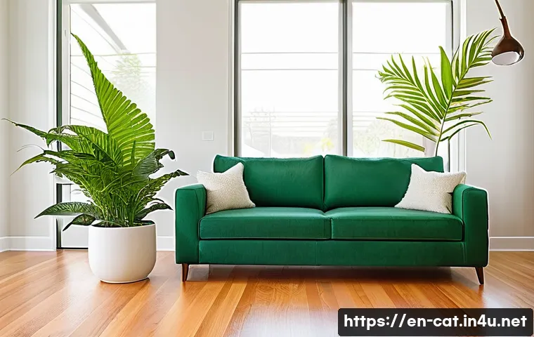 고양이 털 알레르기 관리법 - **Allergen Sanctuary Living Room:** A brightly lit, modern living room designed for comfort and alle...