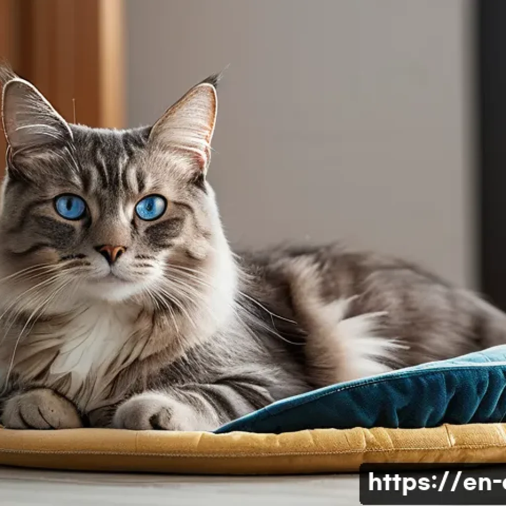 고양이 유전자 검사 - A cozy, sunlit living room scene featuring a mixed-breed domestic shorthair cat with distinctive Sia...