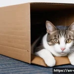 고양이 멘탈 건강 관리 - A detailed, cozy indoor scene showing a stressed domestic short-haired cat hiding inside a small car...