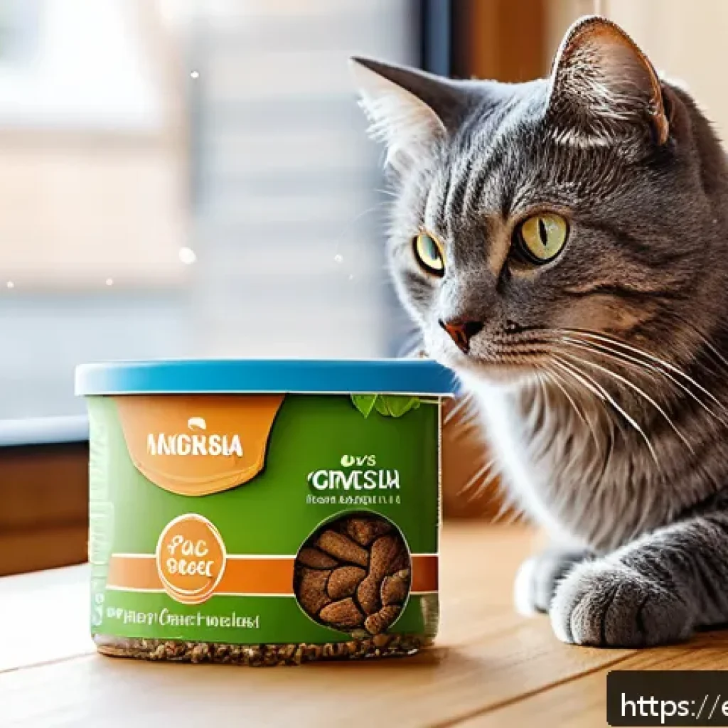 고양이 간식 건강 비교 - A cozy indoor scene featuring a healthy adult domestic shorthair cat eagerly enjoying a variety of p...
