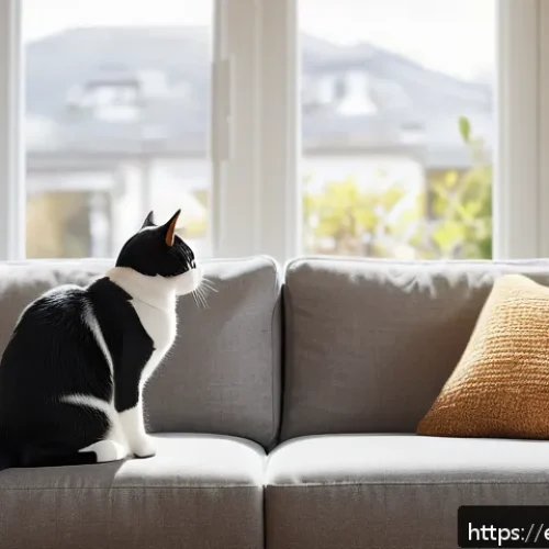 고양이 습관 변화 원인 - A cozy indoor scene featuring a domestic short-haired cat cautiously observing a new small dog in th...